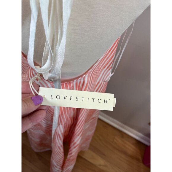 Lovestitch Dress M Orange Striped Retro Beach Swim Preppy Retro Boho Hippie 80s - Picture 2 of 11
